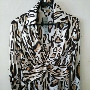 Caché leopard print silk blouse